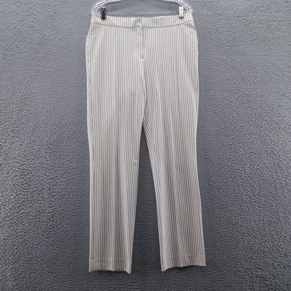 Chicos Juliet Slim Leg Pants Womens Size 1.5R US 10 Tan White Striped Trousers